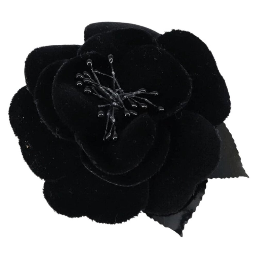 CHANEL Brooch Velor Black